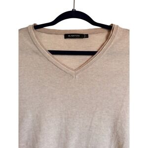 Lightweight Bugatchi Mens Sand Beige 100% Cotton V-Neck Sweater Made in Italy